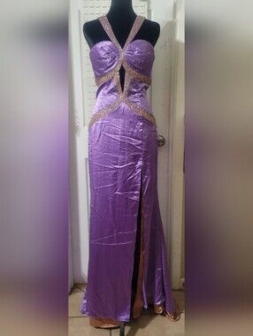 Partytime Violet And Coffee Beaded Satin Evening/ Prom/ Pagent Gown Size 8